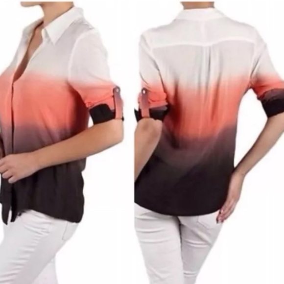 Ombre Button Down Blouse Pink Gray Gradient Sz Small - Picture 2 of 5